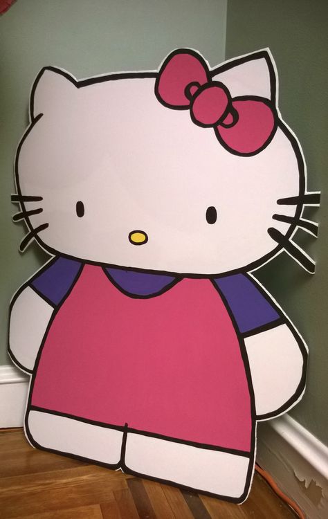 Hello Kitty Birthday Party -- Lifesize cutout made with acrylic paint on foam board Parade Ideas, Hello Kitty Birthday Party, Kitty Party, Hello Kitty Party, Hello Kitty Backgrounds, Hello Kitty Birthday, Cardboard Cutout, Weird Things, Cat Valentine