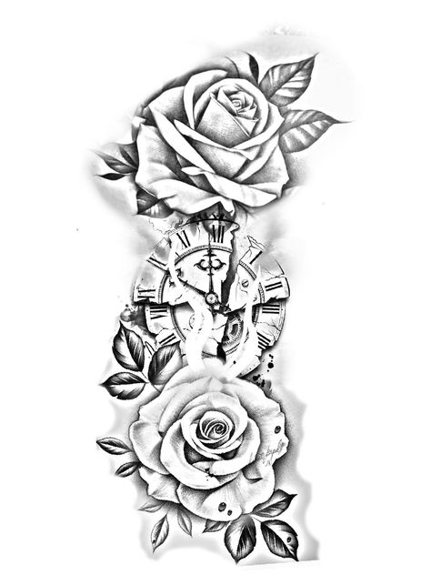 Rose And Watch Tattoo, Rose Chest Tattoo Men, Rose Chest Tattoo, Clock And Rose Tattoo, Clock Tattoos, Shield Tattoo, Glass Tattoo, Graffiti Lettering Alphabet, Single Line Tattoo