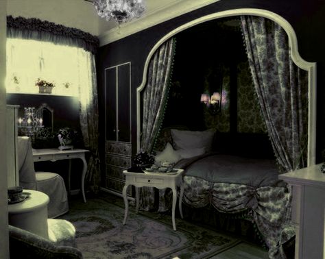 Diy Ideas Bedroom, Goth Bedroom Ideas, Gothic Bedroom Ideas, Gothic Decor Bedroom, Goth Bedroom, Gothic Room, Bedroom Victorian, Gothic Bedroom, Victorian Parlor