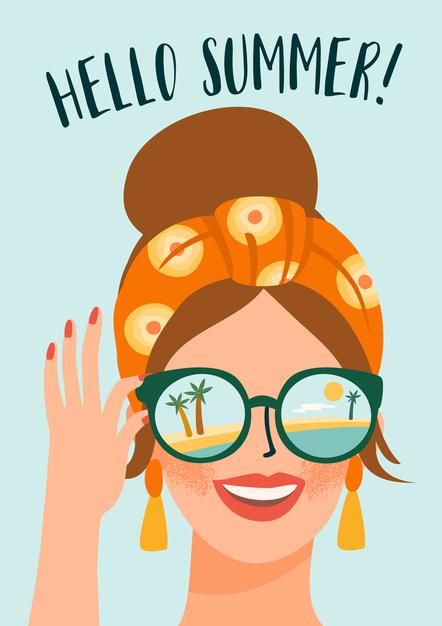 Summer Illust, Planner Illustration, Summer Advertising, Summer Illustrations, Woman Glasses, Pop Art Fashion, Hipster Women, Hand Drawn Portraits, Vector Poster