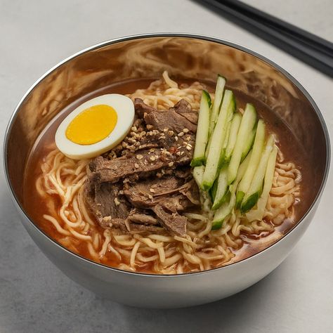 Korean Mul Naengmyeon (Noodles + Beef) Recipe - Instacart Cucumber And Vinegar, Mul Naengmyeon, Beef Recipe, Daejeon, Beef Broth, Broth, Beef Recipes, Vinegar, Dream Life