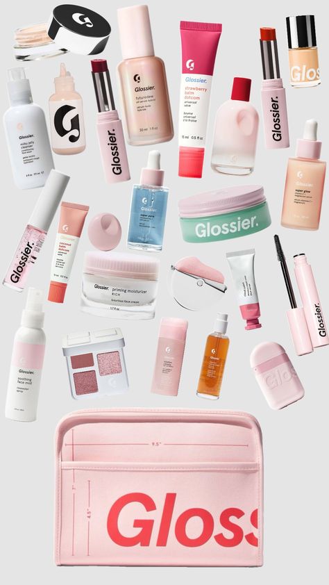 #glossier #glossiergirl #skincaremakeup #loveyourself Glossier Collection, Haircare Wishlist, Cardboard Skincare, Glossier Kit, Babe Original, Glossier Aesthetic, Glossier Packaging, Glossier Products, Glossier Skincare