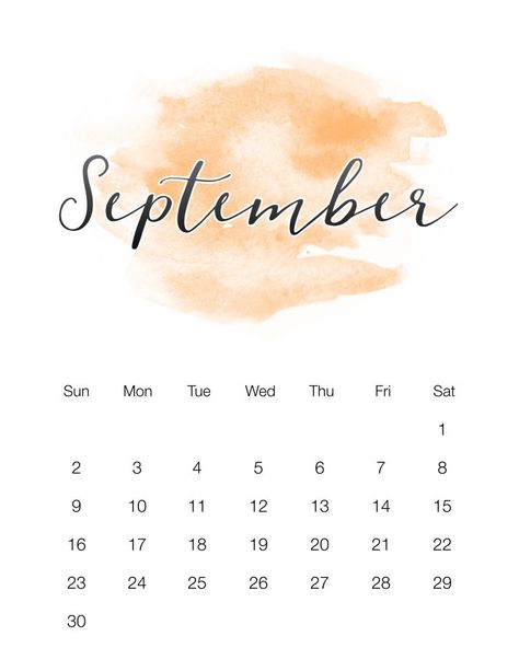 Free Printable 2018 Watercolor Wash Calendar - The Cottage Market 9 September, Blank Calendar Pages, September 8, Watercolor Calendar, September Calendar, 2019 Calendar, Blank Calendar, Diy Calendar, Printable Calendar Template