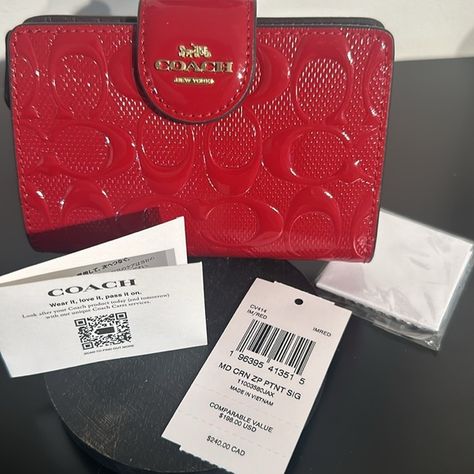 Coach | Accessories | Coach Medium Corner Zip Wallet Red Signature Embossed Patent Leather | Poshmark Coach Medium Corner Zip Wallet, Vivienne Westwood Wallet, Bday Wishlist, Red Wallet, Cute Wallets, Coach Wallet, Coach Accessories, Zip Wallet, Card Holders