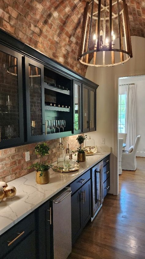 (1) Inbox • Chats Brick Wall Interior Design, Kitchen Brick Wall, Marble Interior Design, Brick Interior Wall, Marble Interior, Butler’s Pantry, Brick Arch, Brick Kitchen, Brick Backsplash