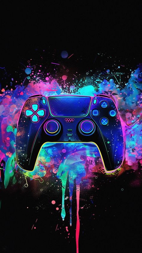 free wallpapers 4K gamepad, gamer, spots, drops, paint, bright, art for mobile and desktop Game On Wallpaper, Ipad Wallpaper Gaming, Neon Gaming Wallpaper, Play Station Wallpaper, Gamers Wallpaper, Playstation Wallpaper, Video Games Wallpaper, Playstation Room, Gamer Wallpaper