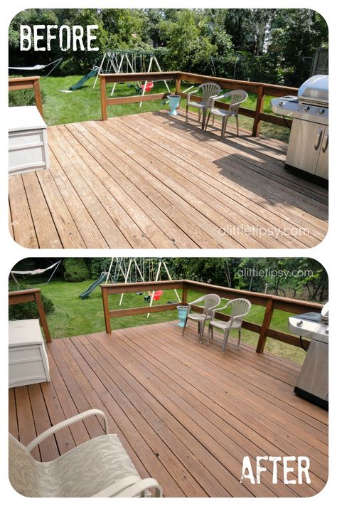 "How to Refinish a Deck in One Day" will start with the lower deck, up the stairs, upper deck then move to the front steps while those dry Deck Refinishing, Deck Remodel, Deck Makeover, Outdoor Deck Furniture, Staining Deck, Diy Deck, Decks And Porches, Building A Deck, Backyard Projects