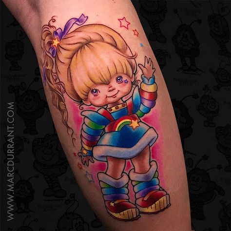 Rainbow Bright Tattoo, Rainbow Brite Tattoo, Cake Rainbow, Bright Tattoos, Strawberry Shortcake Cartoon, Rainbow Tattoos, Hidden Tattoos, Dark Rainbow, Short Cake