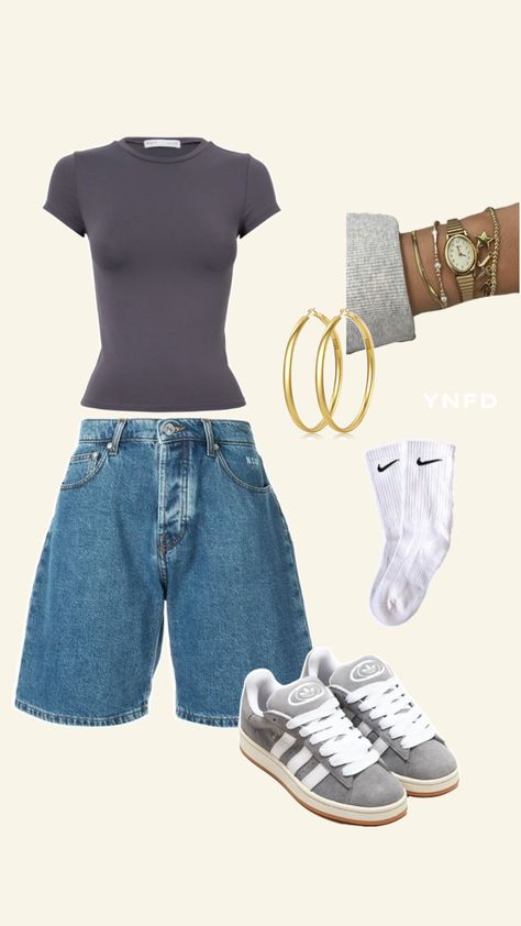 #jorts #skims #adidas Outfit Inspo Casual, Ny Fashion, Causual Outfits, School Fashion, Streetwear Outfit, Polyvore Outfits, Retro Outfits, Cute Casual Outfits, Fitness Inspo