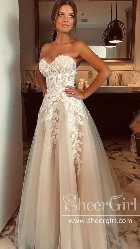 Sweetheart Neck Lace Rustic Wedding Dresses Long Tulle Beach Wedding Dress AWD1473 Vintage lace applique rustic wedding dress. #weddingdress #beadedweddingdress #laceweddingdress #sweetheartneck #luxuryweddingdress #bridalgown #bridaldress #chicweddingdress #sayyestothedress #bridetobe #ballgown #tulleweddingdress #sheergirl A Line Princess Wedding Dresses, Wedding Dress Bride, Ceremony Dress, Champagne Problems, Dress Bride, Rustic Wedding Dresses, Princess Wedding Dress, Bride Gowns, Princess Wedding Dresses