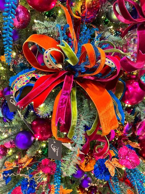 Multicolor Ornament Wreath, Whimsical Nutcracker Christmas Tree, Mckenzie Childs Christmas Trees, Usa Christmas Tree, Multi Colored Lights Christmas Decor, Multi Color Christmas Decor, Neon Christmas Tree Decorations, Carnival Christmas Tree, Art Themed Christmas Tree