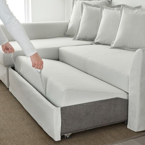 HOLMSUND Sleeper sectional, 3-seat, Orrsta light white-gray - IKEA Ikea Holmsund, Sleeper Sofa Ikea, Ikea Corner Sofa, White Sofa Bed, Ikea Sofa Bed, White Sectional Sofa, Cama Ikea, White Sectional, Sofa Bed With Chaise