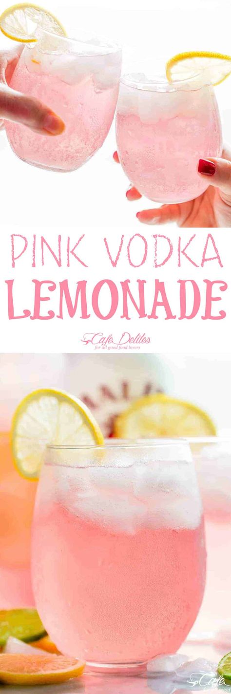 Pink Vodka Lemonade Cocktail - Cafe Delites Drink Ideas Alcoholic, Pink Lemonade Vodka, Pink Vodka, Girls Night Drinks, Pink Lemonade Recipes, Summertime Cocktail, Watermelon Cocktail, Party Drinks Alcohol, Vodka Lemonade