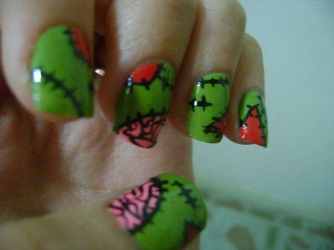 So doing this... Zombie Nails, Cute Zombie, Punk Nails, Creative Nail Designs, Really Cute Nails, Nails For Kids, Emo Scene, Funky Nails, Dope Nails