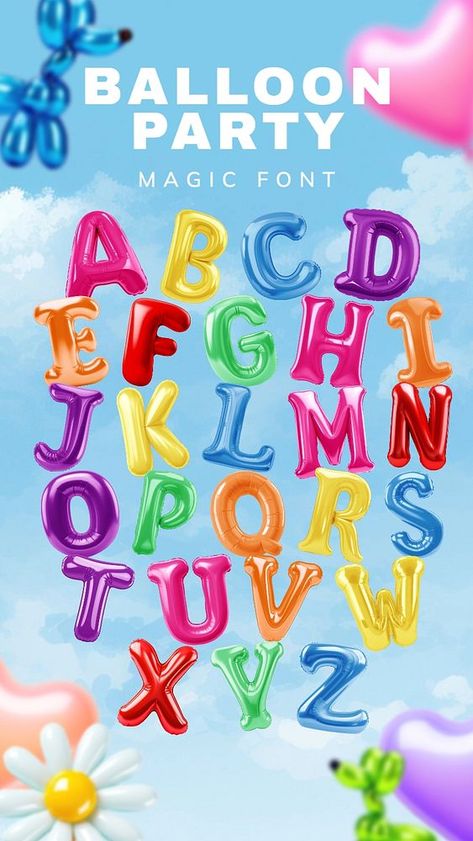 Colorful balloon party magic font Pinterest banner | premium image by rawpixel.com / Aum Ransom Letters, Party Banner Design, Pinterest Banner, Balloon Font, Magic Font, Balloon Alphabet, Clay Patterns, Font Ideas, Poster Fonts