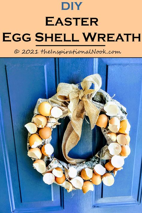 How to make an Easter egg wreath, Easter door decoration, cheap, easy Spring craft idea for kids from Dollar Tree. Rustic, farmhouse style DIY wreath, cute egg puns. Cheap Easter Crafts, Easter Craft Projects, Easter Door Decor, Egg Wreath, Shell Wreath, Easter Spring Wreath, Easter Wreath Diy, Easy Wreaths, Easter Egg Wreath