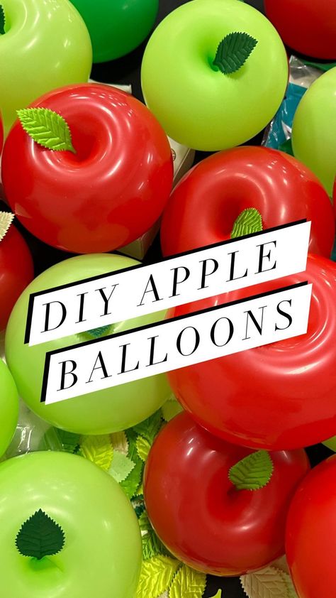 Here ya go!🍎This is how you make apple balloons! **Be sure to ONLY fill the balloon 1/3 of the way!** I added a leaf to the top with… | Instagram Apple Themed 1st Birthday Party, Very Hungry Caterpillar Graduation, Apple Orchard Classroom Theme, Apple Baby Shower Decor, Apple Classroom Decor, Apple Decorations Party, Apple Orchard Birthday Party, Teacher Appreciation Balloons, Apple Birthday Party Theme