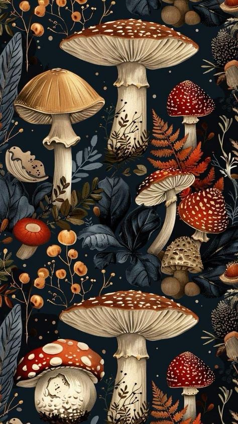 Fall Floral Aesthetic Wallpaper, Mushrooms Phone Wallpaper, Forest Moss Aesthetic, Mushroom Vibes Aesthetic, Fall Mobile Wallpaper, Witchy Mushroom Wallpaper, Halloween Mushroom Wallpaper, Cottagecore Mushroom Aesthetic Wallpaper, Mushroom Asthetic Wallpers