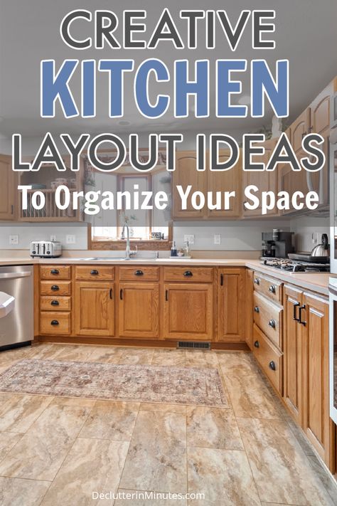 Use these creative and practical tips to transform your kitchen into a more efficient and enjoyable space. These ideas will help you maximize functionality and streamline a kitchen you love to cook in. Revamp your kitchen with these layout suggestions, organize each area to be efficient, and use our list of bonus tips to tie it all together. #kitchenlayout Kitchens With Lots Of Storage, Baking Center In Kitchen Ideas, Wide Kitchen Layout, Kitchen Cabinet Layout Ideas, Kitchen Appliances Layout, Kitchen Cabinet Organization Layout, Small Kitchen Plans, Single Wall Kitchen, Pantry Layout