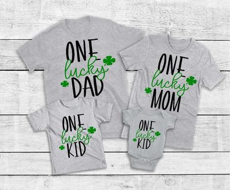 Family St Patricks Day Shirts, Family Shirts, Matching Family Shirts, St Patricks Day Shirts, St Pat March First Birthday, Lucky One Birthday Party, Lucky One Birthday, March First, Birthday Family Shirts, First Birthday Shirt, Mom Dad Baby, First Birthday Shirts, First Birthday Themes