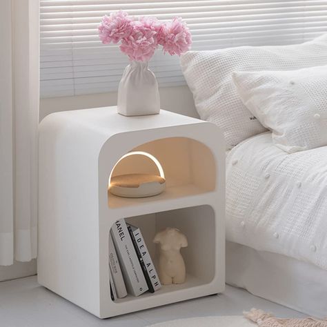 PRICES MAY VARY. CHARMING & SIMPLE:This modern nightstand uses a simple white design.Looks dignified and elegant, which can be ideally matched with any different decoration style, and makes your room more pleasing to the eye SIZE:17.7"W*15.7"D*21.6"H (45*40*55cm), it's the great balance between functional and space-saving, matches most of beds and sofa's hight PREMIUM MATERIAL:Hign quality wood-based panel and water-based paint.Special craftsmanship of particle paint, with frosted touch.Durabili Bangunan Minecraft, White Room Decor, Small Bedside Table, Bedroom Corner, Room Redesign, Home Office Bedroom, Redecorate Bedroom, Cute Bedroom Decor, Cozy Room Decor