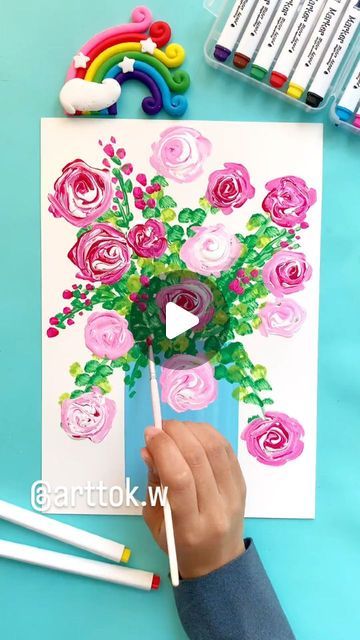 Flower Painting For Kids, Children Painting Ideas, Birthday Art Drawings, Kids Painting, Flower Step By Step, Kindergarten Art Lessons, How To Wrap Flowers, Painting Art Lesson, Crafts For Seniors