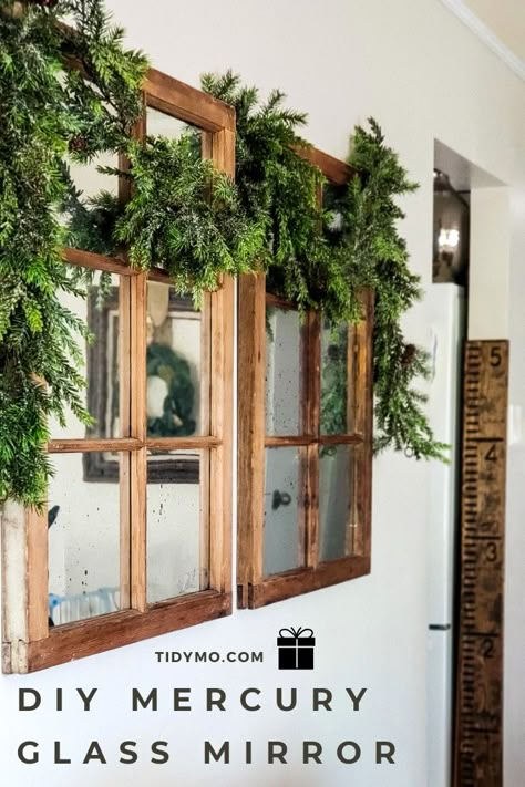 Mirrors On Kitchen Wall, Window Mirror Decor Ideas, Window Pane Mirror Ideas Wall Decor, Diy Window Frame Decor Ideas, Antique Window Mirror, Mirror That Looks Like Window, Diy Panel Mirror, Mirrors That Look Like Windows, Diy Farmhouse Mirror Frame