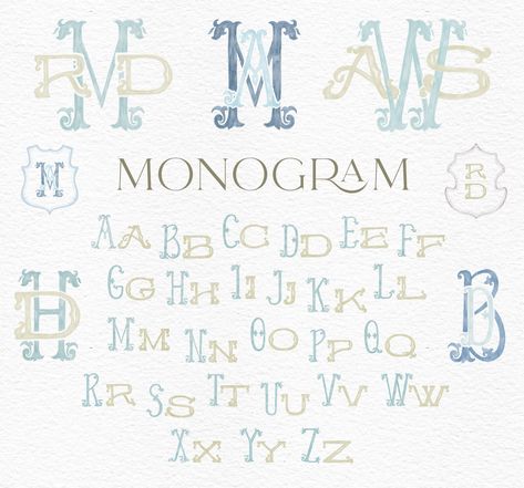 Watercolor Wedding Monogram, Monogram Letters Initials, Wedding Crests, Needlepoint Monogram, Letters Watercolor, Wedding Crest Monogram, Whimsical Lettering, Watercolor Letters, Free Monogram Fonts