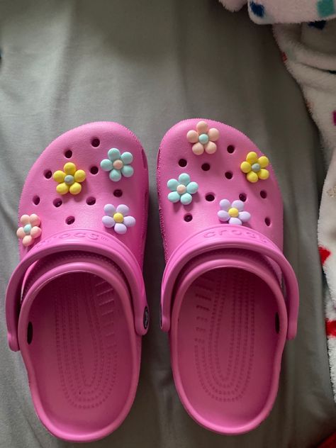 Pink Jibbitz, Hot Pink Crocs With Jibbitz, Pink Crocs With Charms, Pink Crocs With Jibbitz, Crocs Pink, Crocs Store, Croc Outfits, Purple Crocs, Crocs With Jibbitz