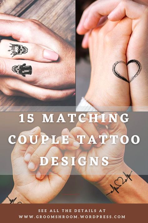 Interlocking Tattoos For Couples, Thumb Couple Tattoo, Connecting Couples Tattoos, Male Female Matching Tattoos, Couples Tattoos That Connect, Small Couples Tattoo Designs, Secret Lovers Tattoo Ideas, Tattoos That Connect, Opposites Attract Tattoo Ideas