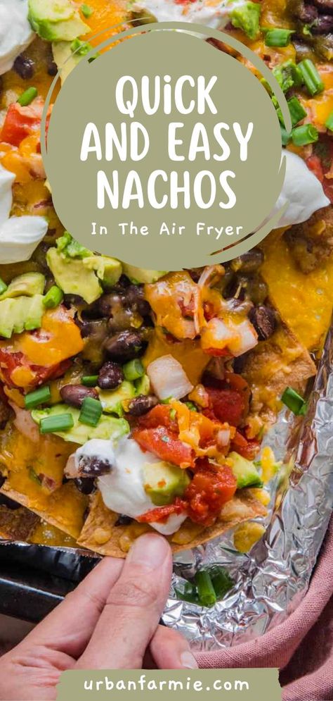 Craving nachos but don't want to spend hours in the kitchen? These quick and easy air fryer nachos will solve your problem. With just a few minutes of prep, you can have a delicious meal that everyone will love. So ditch the oven and try out this air fryer recipe today! Airfryer Nachos Recipe, Air Fryer Nachos With Meat, Nachos Recipe Air Fryer, Air Fryer Taco Recipes, 21 Layer Air Fryer Nachos, Air Fry Nachos, Air Fryer Nachos Recipes, Air Fryer Chicken Nachos, Nachos In Air Fryer