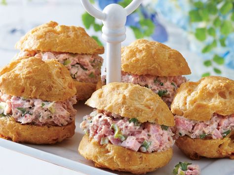 Ham Salad Recipe | Ham salad is one of those retro Southern dishes that never goes out of style. Whether you’re serving it sandwiched between airy these gougeres (cheese puffs), on a bed of salad greens, or on toast points or crackers, it is makes a satisfying lunch or snack. While we love a simple, old-fashioned ham salad, we also love fun new variations, like this recipe. Start with good-quality smoked, chopped ham. (This is a great way to use leftovers from a Christmas or Easter ham. Ham Salad Recipe, Toast Points, Ham Salad Recipes, Cooked Ham, Creole Mustard, Easter Ham, Cauliflower Gratin, Chopped Ham, Ham Salad