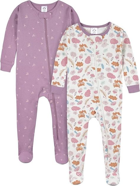 Amazon.com: Gerber Baby Girls' 2-Pack Footed Pajamas, Love Pink, 6 Months: Clothing, Shoes & Jewelry Pajamas Purple, Charlotte Amalie, Baby Pjs, Footed Pajamas, Toddler Girl Clothes, Bodysuit Designs, Gerber Baby, Cotton Pajamas, Baby Pajamas