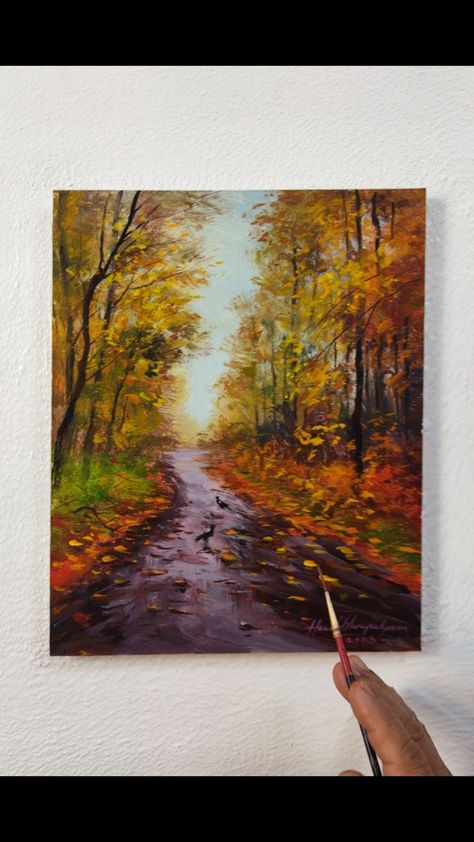 Autumn Painting Acrylic Easy, Fall Landscape Painting, Autumn Painting, Autumn Landscape, Drawing Inspiration, Landscape Paintings, Forest, Acrylic Painting, Birds