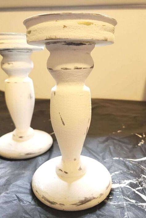 Love fixer upper but decorating on a budget? check out these DIY thrift store candlesticks for your living room mantel or entryway decor. These easy wooden chalk paint candlesticks makeover would make Joanna Gaines proud. #hometalk Farmhouse Candlestick Decor, Paint Candlesticks, Chalk Painted Candlesticks, Candlesticks Decor, Candlestick Makeover, Pipe Candle Holder, Farmhouse Candlesticks, Farmhouse Candle Holders, Farmhouse Candle