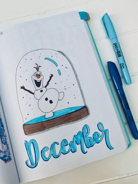 Journal December, December Drawings, December Journal Ideas, Disney Journal Ideas, December Journal, Disney Bujo, Bullet Journal Ideas December, Bullet Journal December Cover, December Bullet Journal Cover