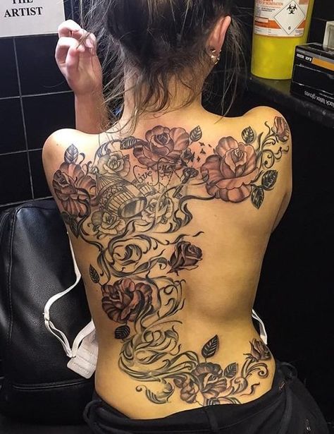 back tattoo Full Back Tattoo, Back Tattoo Ideas, Girl Back Tattoos, Tattoo Back, Flower Tattoo Back, Ribbon Tattoos, Full Back Tattoos, Intricate Tattoo, Octopus Tattoo