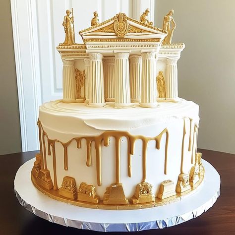 Ancient Greek Cake Design, Greek Goddess Party Decorations, Greek Mythology Party Food, Greek Mythology Prom Theme, Hercules Party Ideas, Greek God Wedding, Greek Themed Cake, Greek Prom Theme, Greek Birthday Party Theme