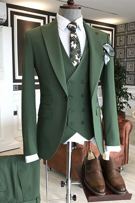 Gerard Modern Green Peaked Lapel Three Pieces Prom Suits Wedding Suit For Groom, Suit For Groom, Green Wedding Suit, Pregnant Wedding Dress, Wedding Suits Groom, Business Suits, Dress Suits For Men, Prom Suits, Fashion Suits For Men