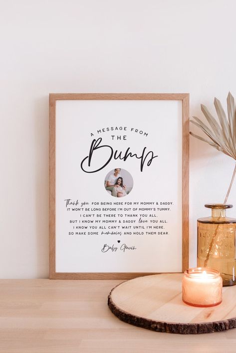 A Message From the Bump with Photo PRINTABLE Personalized . Message From Mommy and Daddy . Minimalist Boho Baby Shower . DIGITAL DOWNLOAD #babyshower #personalizedsign #etsy #babyshowersign #babyshowerdecor #amessagefromthebump #bumptablesign #babyshowerbump #thankyoufrombaby #babybumpmessage #bohobabyshowerideas #minimalistbabyshowerideas Baby Shower Parents Baby Pictures, Message From The Bump, Baby Shower Messages, Ducky Baby Showers, Baby Messages, Mommy Loves You, Baby Shower Announcement, Angela Baby, Dear Baby