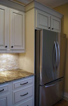 Custom built-in refrigerator nook created for new counter depth fridge by adding side panel and moving cabinets forward. Refrigerator Panels, Refrigerator Cabinet, Built In Refrigerator, Counter Depth, Smitten Kitchen, Custom Kitchen Cabinets, Kitchen Upgrades, Kitchen Plans, Kitchen Redo