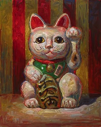 Lucky Cat Painting, Raymond Logan, Affirmation Painting, Lucky Cat Art, Art Igcse, Leaving Cert, Fortune Cat, Daily Painters, Art Process