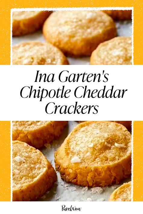 Ina Garten's Chipotle Cheddar Crackers Recipe - PureWow Ina Garten Cheddar Crackers, Ina Garden Cheese Crackers, Ina Garden Chipotle Cheddar Crackers, Cheddar Spritz Crackers, Chipotle Cheddar Crackers Ina Garten, Savory Shortbread Recipes, Cheddar Cheese Crackers, Tortilla Crackers, Cheddar Shortbread