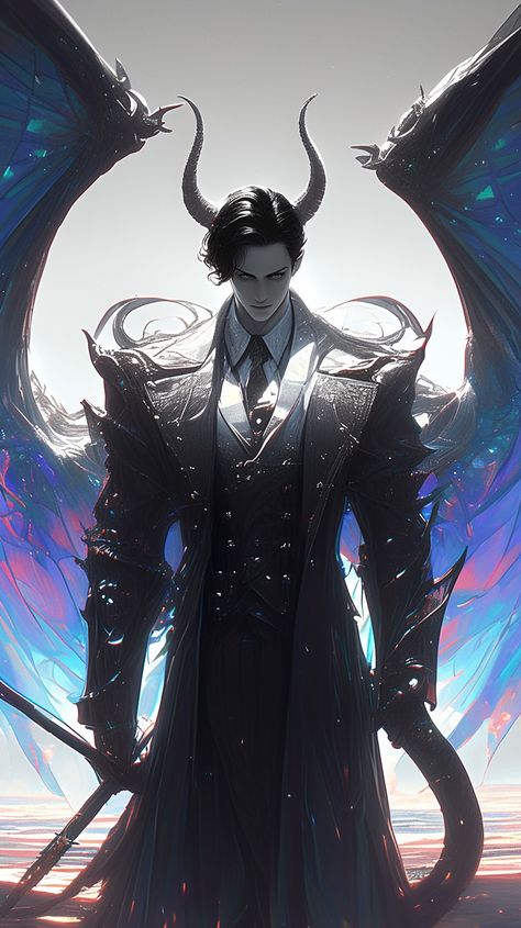 Demon King Outfit, King Outfit Design, Demon King Outfit Design, Male Villain, Demon Fanart, Male Illustration, Male Character Design, Jack Ripper, Male Angel