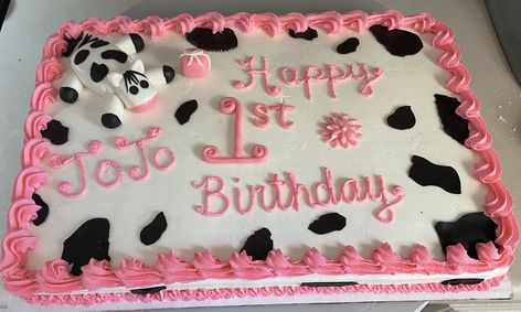 Cow Print 1st Birthday Girl, Preppy Cowgirl Party, Cow Print Sheet Cake, Cow Sheet Cake, Chick Fil A Cake, Cow Print 1st Birthday, Babygirl First Birthday, Surprise Bachelorette Party, Cow Print Cakes