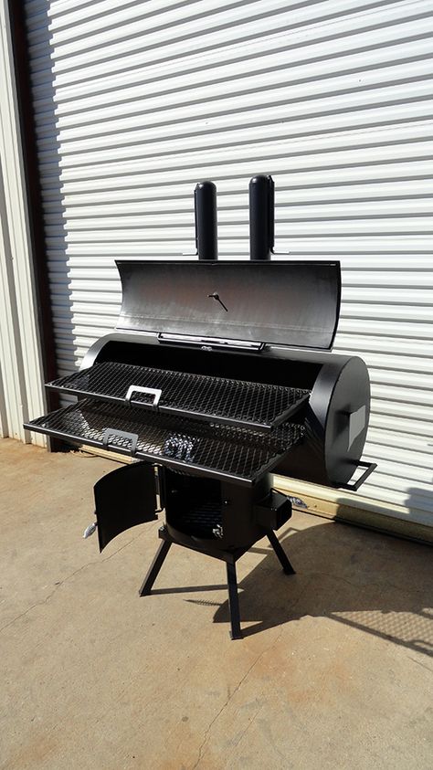 20" T-Pit | Johnson Custom BBQ Smokers Custom Bbq Grills, Custom Bbq Smokers, Bbq Pit Smoker, Barrel Bbq, High Heat Paint, Custom Bbq Pits, Barbecue Smoker, Outdoor Barbeque, Outdoor Barbecue