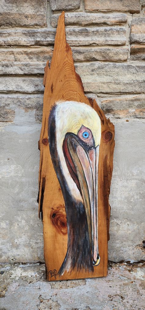 I love pelicans, and painting them on authentic "canvases" created by Nature,  is the absolute best! Louisiana Themed Paintings, Louisiana Paintings Ideas, Cajun Paintings, Louisiana Painting, Louisiana Artwork, Louisiana Pelican, Cajun Party, Alligators Art, Idea Paint