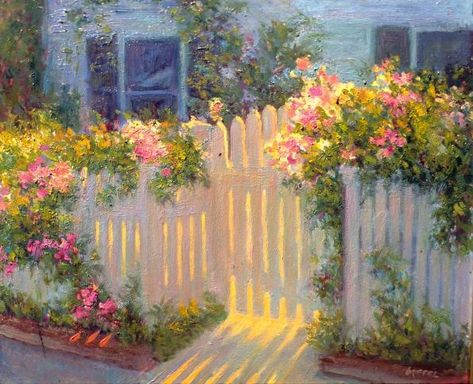 Cottage Painting Aesthetic, Dreamy Painting Aesthetic, Spring Aesthetic Painting, Garden Painting Aesthetic, Scandinavian Astethic, Spring Art Aesthetic, Heidi's Cottage, Cottage Core Painting, Cottage Paintings