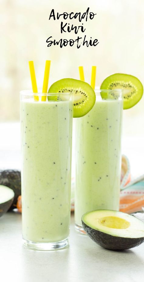 Avocado Kiwi Smoothie is made with fresh avocado, cucumber, kiwis and plain yogurt for a healthy breakfast or lunch that isn’t too sweet | smoothie recipes | avocado recipes | healthy smoothies | breakfast ideas Sweet Smoothie Recipes, Smoothie Recipes Avocado, Smoothies Breakfast, Avocado Recipes Healthy, Recipes Avocado, Avocado Dessert, Resep Smoothie, Avocado Cucumber, Sweet Smoothies