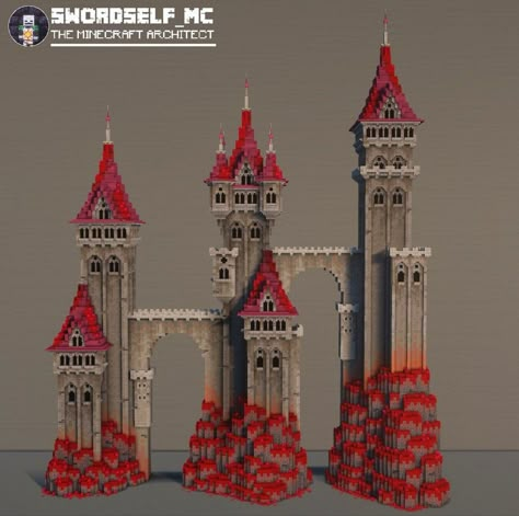 Minecraft Crimson Build, Minecraft Castle Tower, Nether Builds, Goth Minecraft Builds, Fortress Minecraft, Minecraft Towers, Gothic Structure, Minecraft Tower, Minecraft Castle Designs